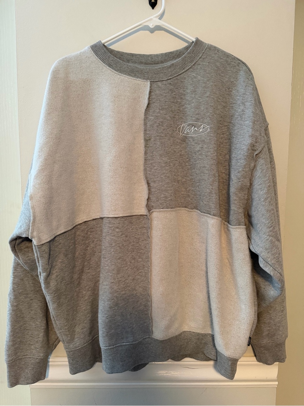Vans Men’s Two-Tone Gray Patchwork Crewneck Sweatshirt